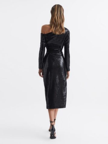 Reiss Jodie Sequinned Midi Dress Black