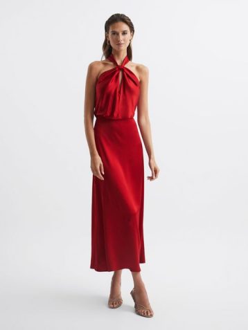 Reiss Lornie Halter Maxi Dress Red