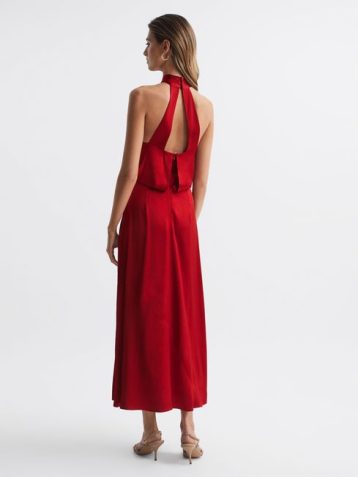 Reiss Lornie Halter Maxi Dress, Red - Image 2