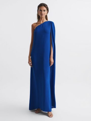 Reiss Nina Cape One Shoulder Maxi Dress Blue