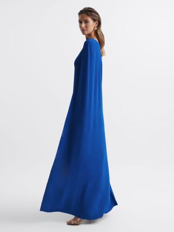 Reiss Nina Cape One Shoulder Maxi Dress Blue