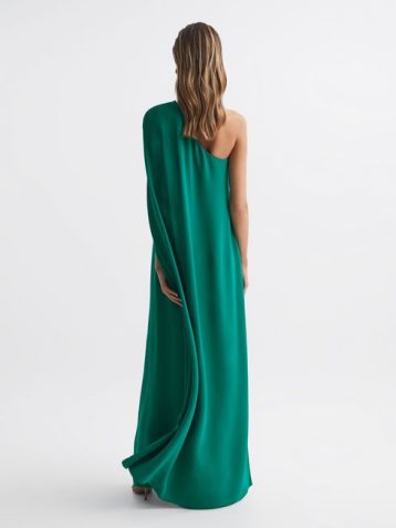 Reiss Nina Cape One Shoulder Maxi Dress Green