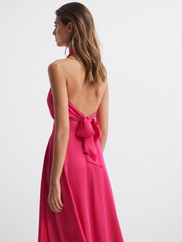 Reiss Ruby Cropped Halter Occasion Top Bright Pink