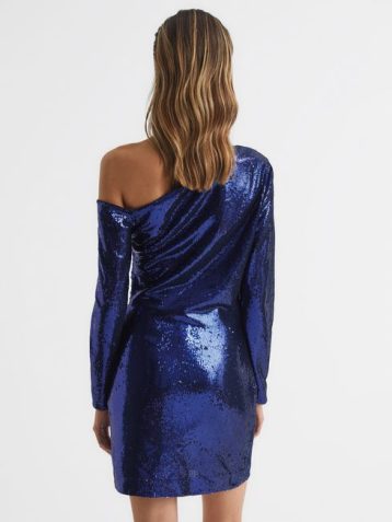 Reiss Tamara Sequinned Mini Dress Blue