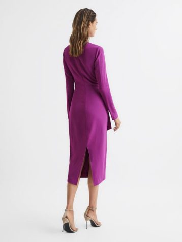 Reiss Valentina Tie Waist Bodycon Midi Dress Purple