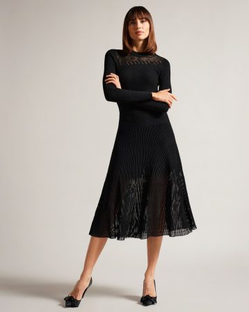 Ted Baker Latinia Textured A-Line Midi Dress Black