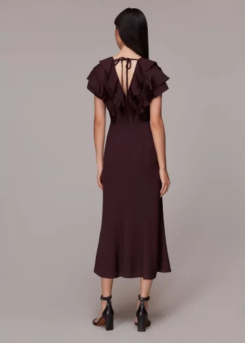 Whistles Adeline Frill Midi Bridesmaid Dress Aubergine