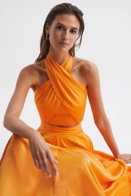 Reiss Ruby Occasion Maxi Skirt Orange