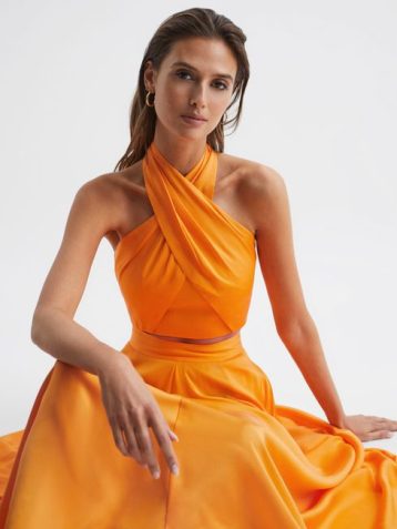 Reiss Ruby Occasion Maxi Skirt Orange