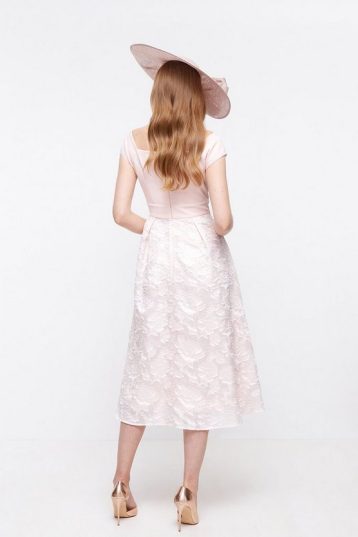 Coast Bardot Clipped Jacquard Midi Dress Light Pink Blush