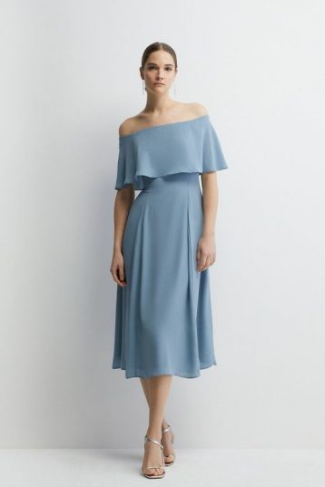 Coast Bardot Woven Bridesmaids Midi Dress Pale Blue