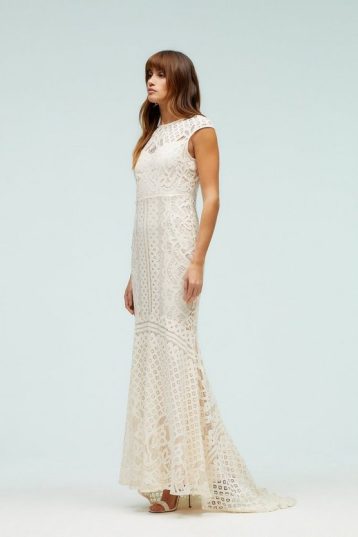 Coast Cap Sleeve Lace Fishtail Hem Maxi Dress Ivory