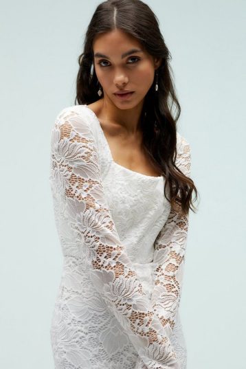 Coast Eyelash Lace Fishtail Maxi Dress Ivory