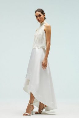 Coast High Low Ivory Structured Twill Midi Skirt Ivory