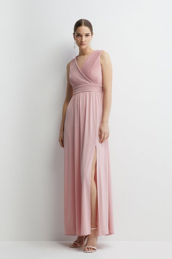 Tfnc pleated midi bridesmaid dress with hot sale cross back and bow detail