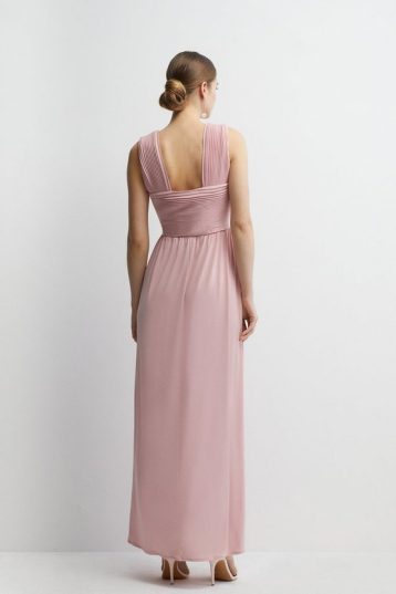 Coast Micro Pleat Bodice Hem Sweep Jersey Bridesmaids Maxi blush pink