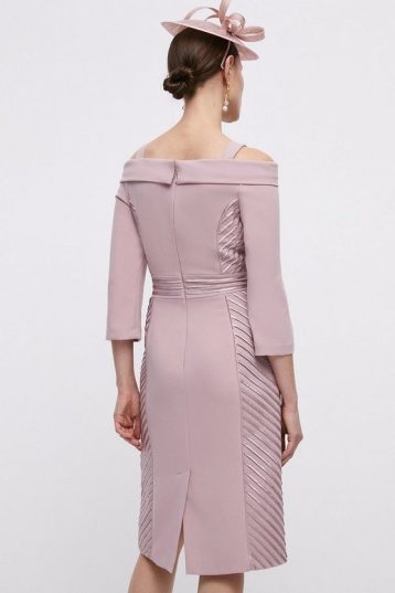 Coast Midi Bardot Pencil Dress With Ribbon Trim Blush Pink