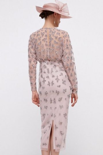 Coast Midi Dress With Embellishment & Long Sleeves Blush Pink