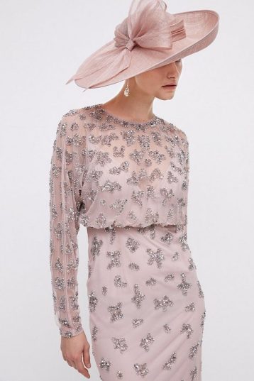 Coast Midi Dress With Embellishment & Long Sleeves Blush Pink