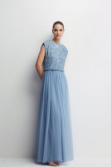 Coast Mixed Sequin Two In Bridesmaids Maxi Dress Pale Blue