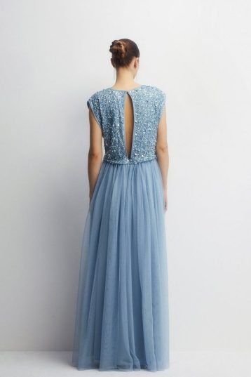 Coast Mixed Sequin Two In Bridesmaids Maxi Dress Pale Blue