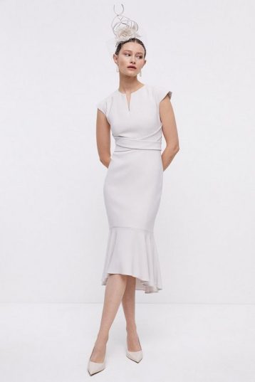 Coast Pencil Dress With Cross Waist & Fishtail Light Grey