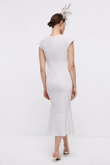 Coast Pencil Dress With Cross Waist & Fishtail Light Grey