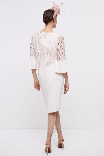 Coast Pencil Dress With Satin Lace Bodice & Flare Cuff Ivory