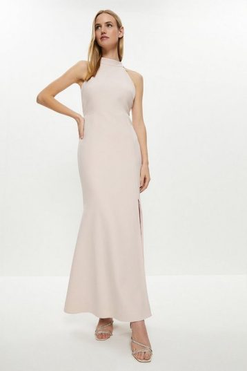 Coast Premium Halterneck Fishtail Maxi Bow Dress Blush pink