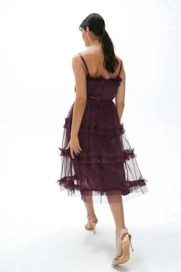 Coast Tiered Ruffle Skirt Midi Bridesmaid Dress Purple