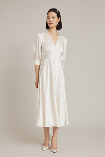 Ghost Elle Satin Midi Bridal Dress Ivory