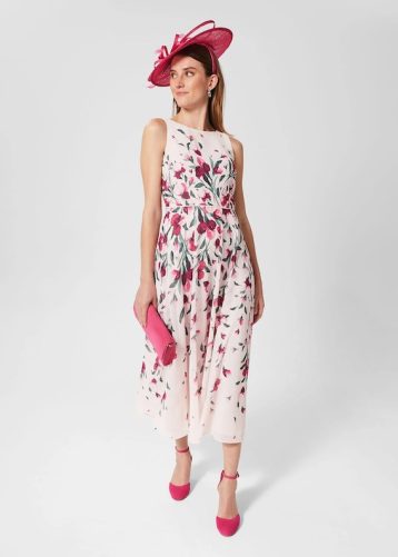 Hobbs Carly Floral Midi Dress Blush Pink Multi