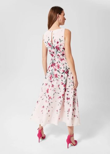 Hobbs Carly Floral Midi Dress Blush Pink Multi