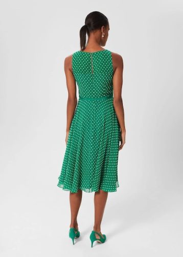 Hobbs Della Spot Fit and Flare Dress Green White