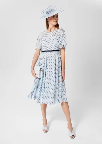 Hobbs Eleanor Spot Fit And Flare Dress Blue Black