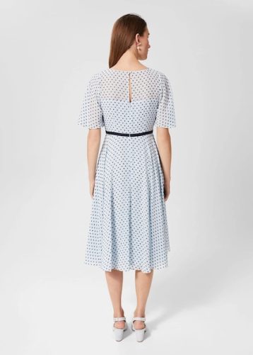 Hobbs Eleanor Spot Fit And Flare Dress Blue Black