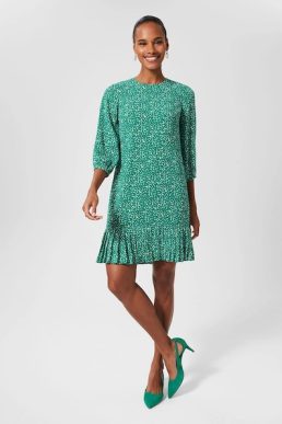 Hobbs Liana Spot A Line Dress Green White