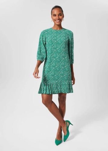 Hobbs Liana Spot A Line Dress Green White