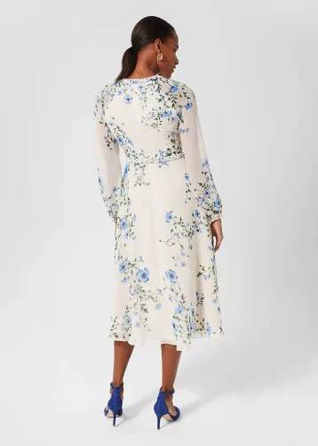 Hobbs Renee Silk Floral Dress Cream Blue Multi