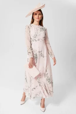 Hobbs Rosabelle Silk Floral Dress Blush Pink Multi