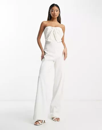 Hope & Ivy Bridal bandeau bow jumpsuit in ivory