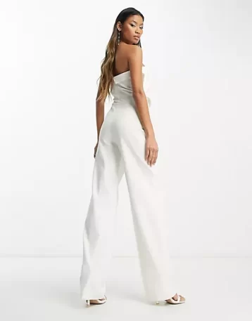 Hope & Ivy Bridal bandeau bow jumpsuit in ivory