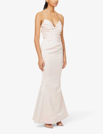 HOUSE OF CB Fleur sweetheart-neckline fishtail-hem maxi blush