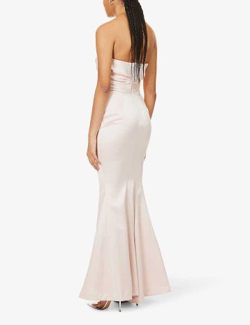 HOUSE OF CB Fleur sweetheart-neckline fishtail-hem maxi blush