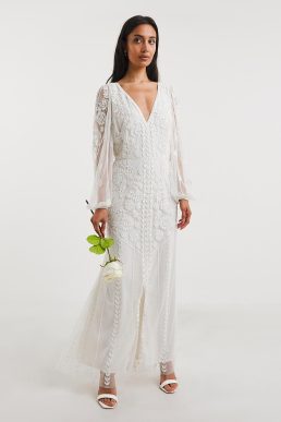 TFNC Bridal exclusive lace cape in ivory