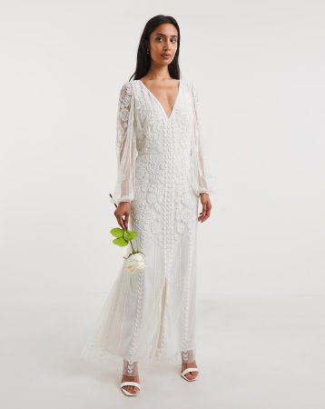 Joanna Hope Ivory Embellished Bridal Midi Dress, Ivory