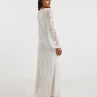 Joanna Hope Beaded Bridal Sheer Sleeve Maxi Dress, Ivory