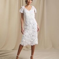 Joanna Hope Ivory 3D Lace Midi Dress Ivory