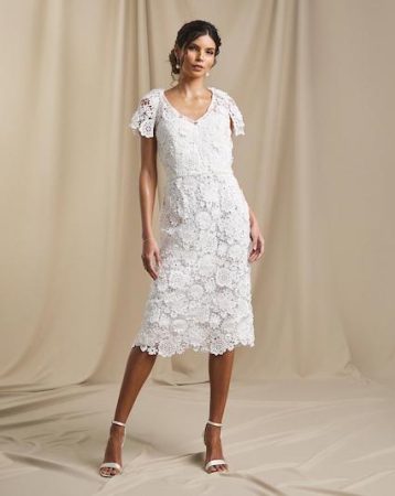 Joanna Hope Ivory 3D Lace Midi Dress Ivory