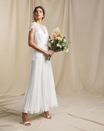 Joanna Hope Pleated Lace Bridal Maxi Dress Ivory